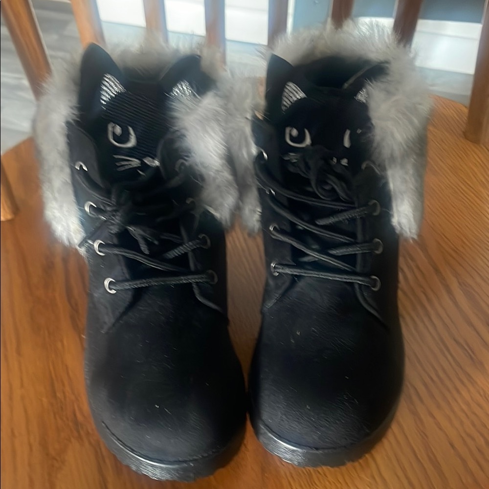 Black Faux Fur Cat Ear Boots NEW size 2